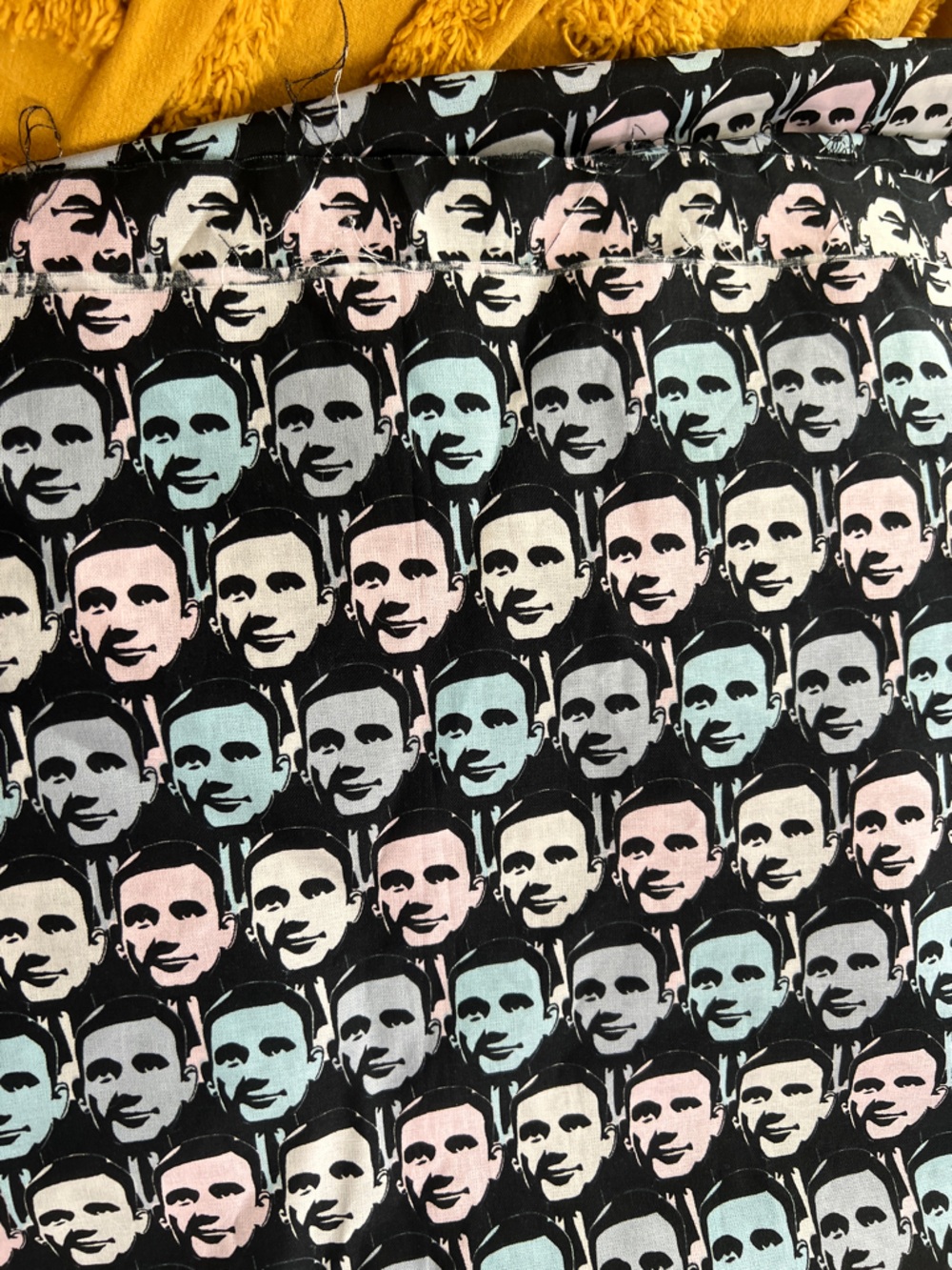 Novel Pop-Print Fabric Panel in Black with Pastel Faces michael Scott